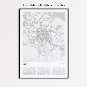 Hue Map Print, Hue Travel Map, Hue Wall Decor Art, Hue Thua Thien Hue, Housewarming Gift