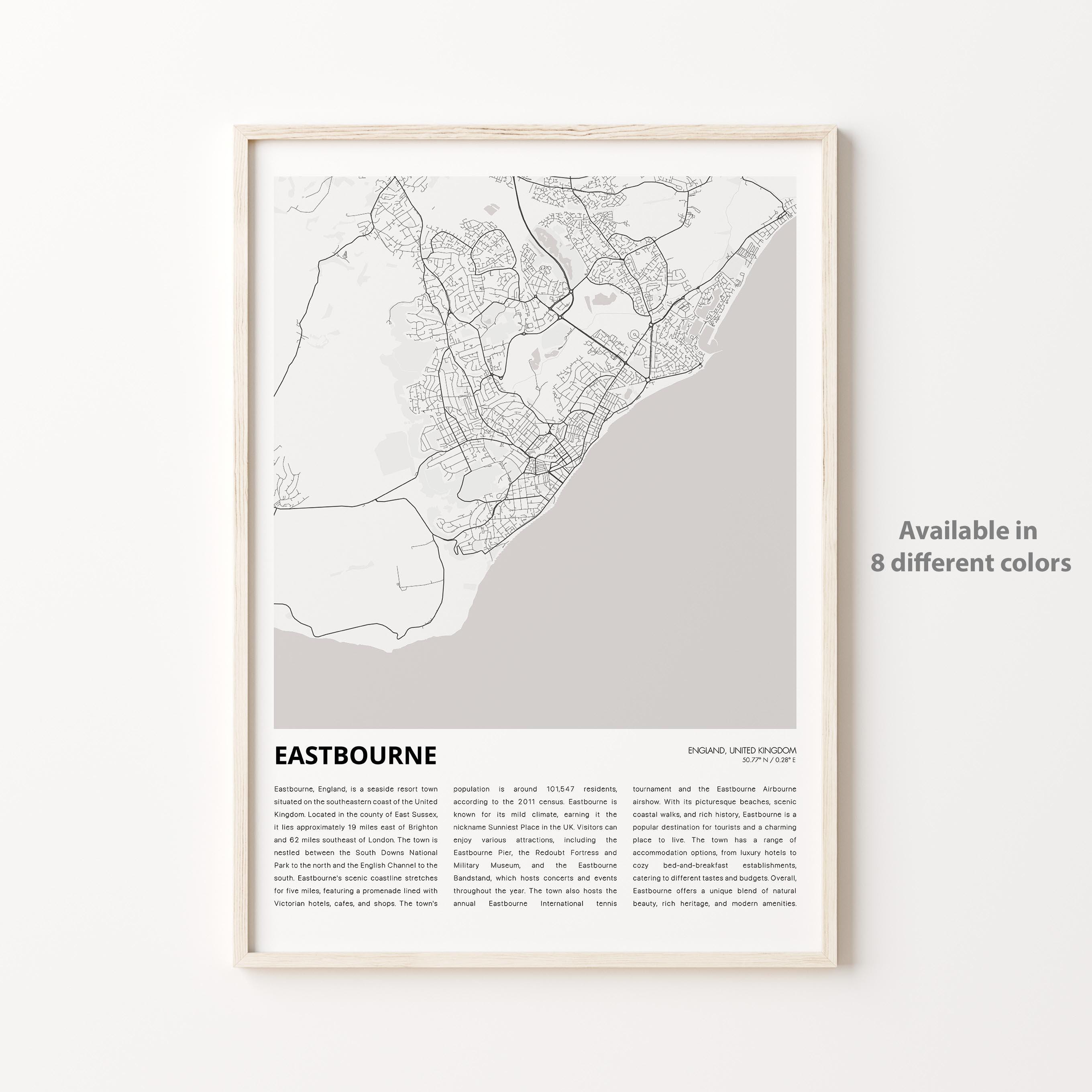 Eastbourne Map Print, Eastbourne Travel Map, Eastbourne Wall Decor Art, Eastbourne England, Housewarming Gift