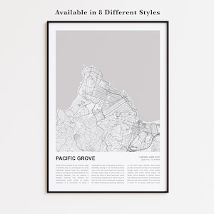 Pacific Grove Map Print, Pacific Grove Travel Map, Pacific Grove Wall Decor Art, Pacific Grove California, Housewarming Gift