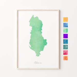 Carte aquarelle Albanie, impression pastel Albanie, impression aquarelle minimale Albanie, art mural Albanie, cadeau carte Albanie, impression pays Albanie
