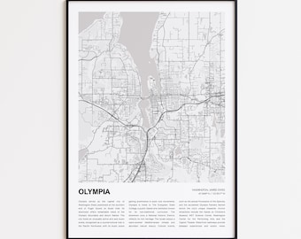 オリンピアの地図プリント、オリンピアの旅行地図、オリンピアの壁飾りアート、ワシントン州オリンピア、新築祝いのギフト