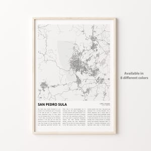 Impresión de mapa de San Pedro Sula, mapa de viaje de San Pedro Sula, arte de decoración de pared de San Pedro Sula, San Pedro Sula Cortés, regalo de inauguración de la casa