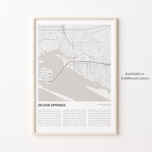 Impression de carte Ocean Springs, carte de voyage Ocean Springs, art déco murale Ocean Springs, Ocean Springs Mississippi, cadeau de pendaison de crémaillère