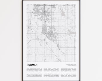 Norman Map Print, Norman Travel Map, Norman Wall Decor Art, Norman Oklahoma, Housewarming Gift