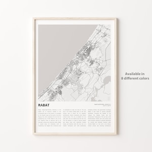 Impresión de mapas de Rabat, Mapa de viajes de Rabat, Arte de decoración de la pared de Rabat, Rabat Rabat-Salé-Kénitra, Regalo de bienvenida