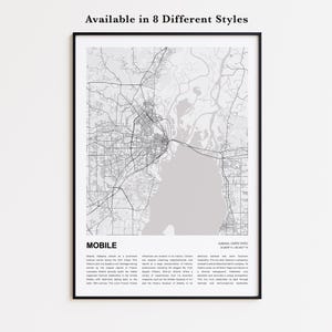 Mobile Map Print, Mobile Travel Map, Mobile Wall Decor Art, Mobile Alabama, Housewarming Gift