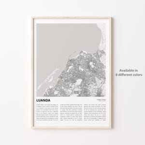 Impresión de mapa de Luanda, mapa de viaje de Luanda, arte de decoración de pared de Luanda, Luanda Luanda, regalo de inauguración de la casa