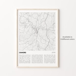 Cahors-kaartafdruk, Cahors-reiskaart, Cahors-muurdecoratiekunst, Cahors-kavel, housewarmingcadeau