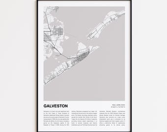 Galveston Map Print, Galveston Travel Map, Galveston Wall Decor Art, Galveston Texas, Housewarming Gift