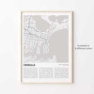Cronulla-kaartafdruk, Cronulla-reiskaart, Cronulla-muurdecoratiekunst, Cronulla New South Wales, housewarmingcadeau