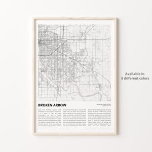 Impresión de mapa de Broken Arrow, mapa de viaje de Broken Arrow, arte de decoración de pared de Broken Arrow, Broken Arrow Oklahoma, regalo de inauguración de la casa