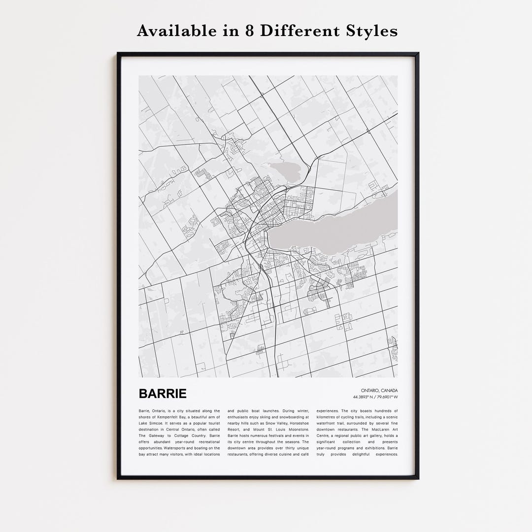 Barrie Map Print, Barrie Travel Map, Barrie Wall Decor Art, Barrie ...