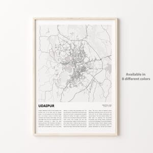 Impresión de mapa de Udaipur, mapa de viaje de Udaipur, arte de decoración de pared de Udaipur, Udaipur Rajasthan, regalo de inauguración de la casa
