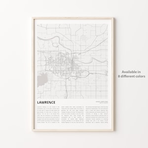 Lawrence Map Print, Lawrence Travel Map, Lawrence Wall Decor Art, Lawrence Kansas, Housewarming Gift