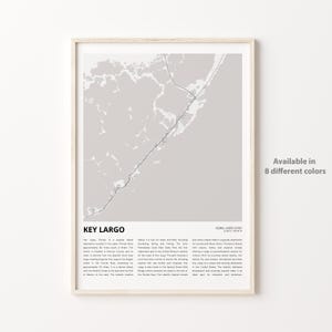 Key Largo-kaart afdrukken, Key Largo-reiskaart, Key Largo-muurdecoratiekunst, Key Largo Florida, housewarmingcadeau
