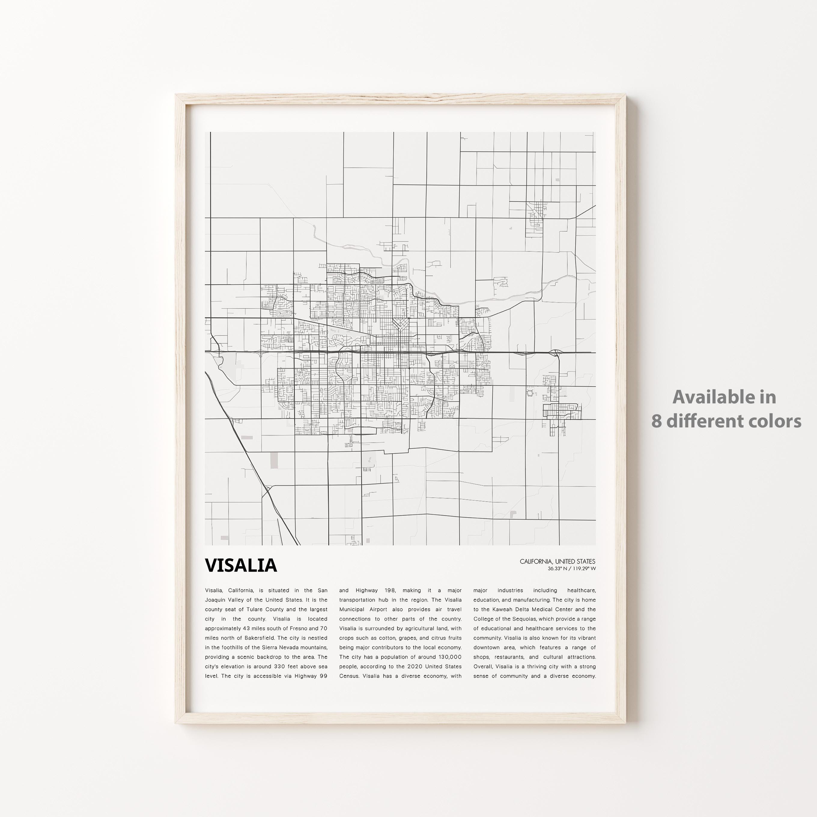 Visalia Map Print, Visalia Travel Map, Visalia Wall Decor Art, Visalia California, Housewarming Gift