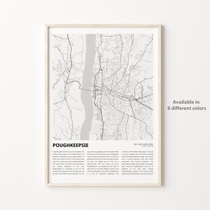 Impresión de mapa de Poughkeepsie, mapa de viaje de Poughkeepsie, arte de decoración de pared de Poughkeepsie, Poughkeepsie Nueva York, regalo de inauguración de la casa
