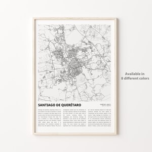 Impresión de mapas de Santiago de Querétaro, Mapa de viaje de Santiago de Querétaro, Arte de decoración de pared de Santiago de Querétaro, Santiago de Querétaro Querétaro