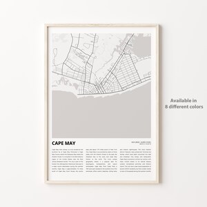 Impresión de mapa de Cape May, mapa de viaje de Cape May, arte de decoración de pared de Cape May, Cape May Nueva Jersey, regalo de inauguración de la casa