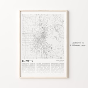 Lafayette Map Print, Lafayette Travel Map, Lafayette Wall Decor Art, Lafayette Louisiana, Housewarming Gift