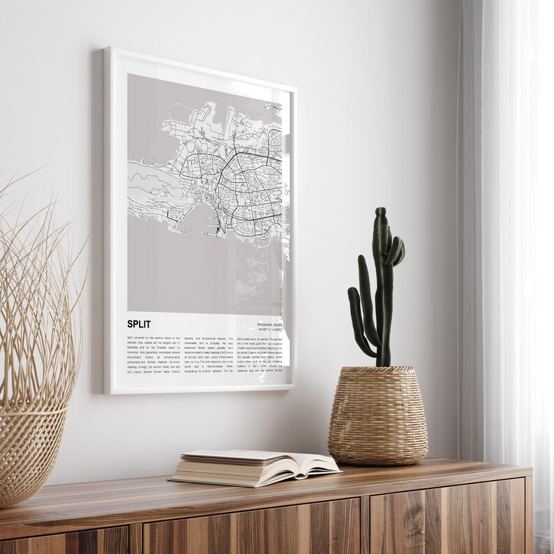 スプリットの地図プリント、スプリットの旅行地図、スプリットの壁飾りアート、スプリット スプリット・ダルマチア、新築祝いのギフト 画像 5