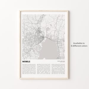 Mobile Karte Drucken, Mobile Reise Karte, Mobile Wand Dekor Kunst, Mobile Alabama, Housewarming Geschenk