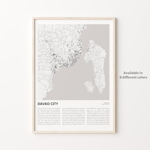 Impressão do mapa da cidade de Davao, mapa de viagem da cidade de Davao, arte de decoração de parede da cidade de Davao, cidade de Davao, presente de inauguração de casa
