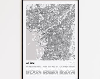 Impression de carte d'Osaka, carte de voyage d'Osaka, art déco murale Osaka, Osaka Osaka, cadeau de pendaison de crémaillère