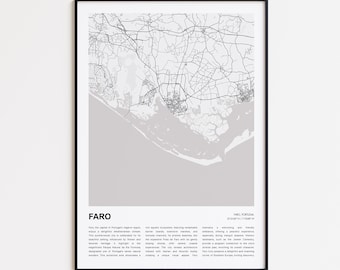 Faro Map Print, Faro Travel Map, Faro Wall Decor Art, Faro Faro, Housewarming Gift