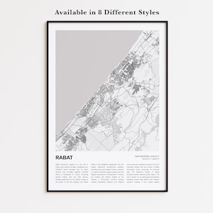 Stampa della mappa di Rabat, Mappa di viaggio di Rabat, Arte della decorazione della parete di Rabat, Rabat Rabat-Salé-Kénitra, Regalo di inaugurazione della casa