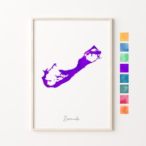 Carte aquarelle des Bermudes, impression pastel des Bermudes, art minimaliste des Bermudes, art mural des Bermudes, impression de carte des Bermudes, cadeau de pendaison de crémaillère, art mural des Bermudes