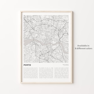 Impresión de mapa de Oporto, mapa de viaje de Oporto, arte de decoración de pared de Oporto, Oporto, Oporto, regalo de inauguración de la casa