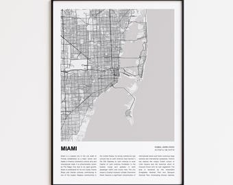 Miami Karte Drucken, Miami Karte, Miami Wanddekor Kunst, Miami Florida, Housewarming Geschenk
