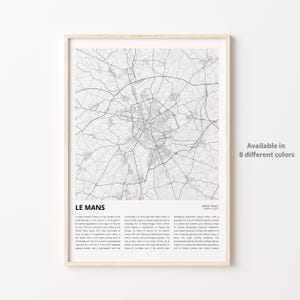 Impresión de mapa de Le Mans, mapa de viaje de Le Mans, arte de decoración de pared de Le Mans, Le Mans Sarthe, regalo de inauguración de la casa