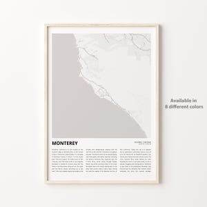 Impresión de mapa de Monterey, mapa de viaje de Monterey, arte de decoración de pared de Monterey, Monterey California, regalo de inauguración de la casa