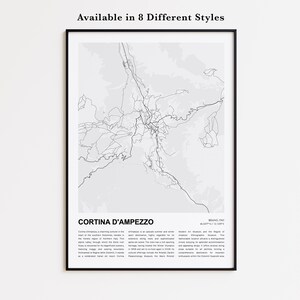 Cortina d'Ampezzo Map Print, Cortina d'Ampezzo Travel Map, Cortina d'Ampezzo Wall Decor Art, Cortina d'Ampezzo Belluno, Housewarming Gift