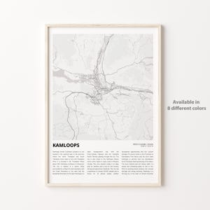 Impresión de mapas de Kamloops, mapa de viajes de Kamloops, arte de decoración de pared de Kamloops, Kamloops Columbia Británica, regalo de inauguración de la casa