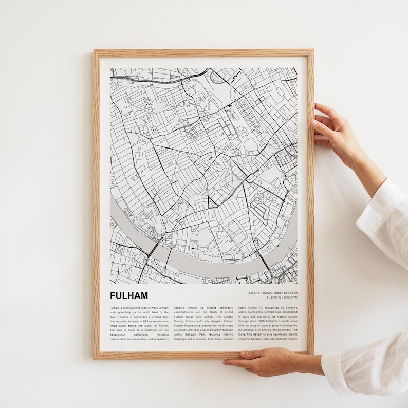 Fulham Map Print Fulham Travel Map Fulham Wall Decor Art Fulham Il Bc2b 