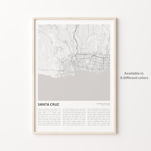 Santa Cruz Map Print, Santa Cruz Travel Map, Santa Cruz Wall Decor Art, Santa Cruz California, Housewarming Gift