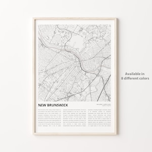 New Brunswick Map Print, New Brunswick Travel Map, New Brunswick Wall Decor Art, New Brunswick New Jersey, Housewarming Gift