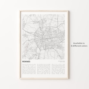 Impresión de mapas de Rennes, Mapa de viajes de Rennes, Arte de decoración de la pared de Rennes, Rennes Ille-et-Vilaine, Regalo de bienvenida