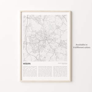 Wigan Karte, Wigan Karte, Wigan Wanddekor Kunst, Wigan England, Housewarming Geschenk