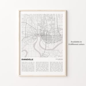 Impresión de mapas de Evansville, mapa de viajes de Evansville, arte de decoración de pared de Evansville, Evansville Indiana, regalo de inauguración de la casa