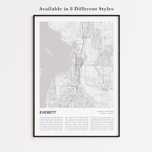 Everett Map Print, Everett Travel Map, Everett Wall Decor Art, Everett Washington, Housewarming Gift