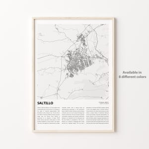 Impresión de mapas de Saltillo, Mapa de viajes de Saltillo, Arte de decoración de pared de Saltillo, Saltillo Coahuila, Regalo de bienvenida