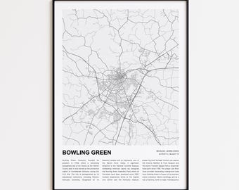 Bowling Green Map Print, Bowling Green Travel Map, Bowling Green Wall Decor Art, Bowling Green Kentucky, Housewarming Gift