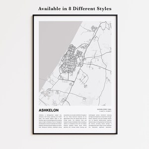 Stampa della mappa di Ashkelon, mappa turistica di Ashkelon, decorazione murale di Ashkelon, distretto meridionale di Ashkelon, poster con mappa personalizzata come regalo di inaugurazione della casa