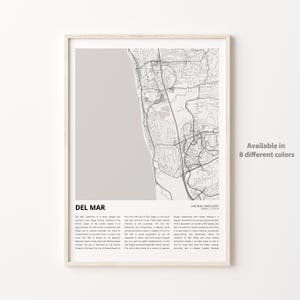 Impresión de mapa de Del Mar, mapa de viaje de Del Mar, arte de decoración de pared de Del Mar, Del Mar California, regalo de inauguración de la casa