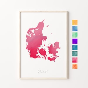 Carte aquarelle du Danemark, impression pastel du Danemark, art minimaliste du Danemark, art mural du Danemark, impression de carte du Danemark, cadeau de pendaison de crémaillère, pays du Danemark