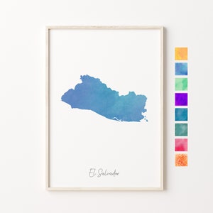 El Salvador Aquarell Karte, El Salvador Pastelldruck, El Salvador Minimal Kunst, El Salvador Wandkunst, El Salvador Land Housewarming Geschenk